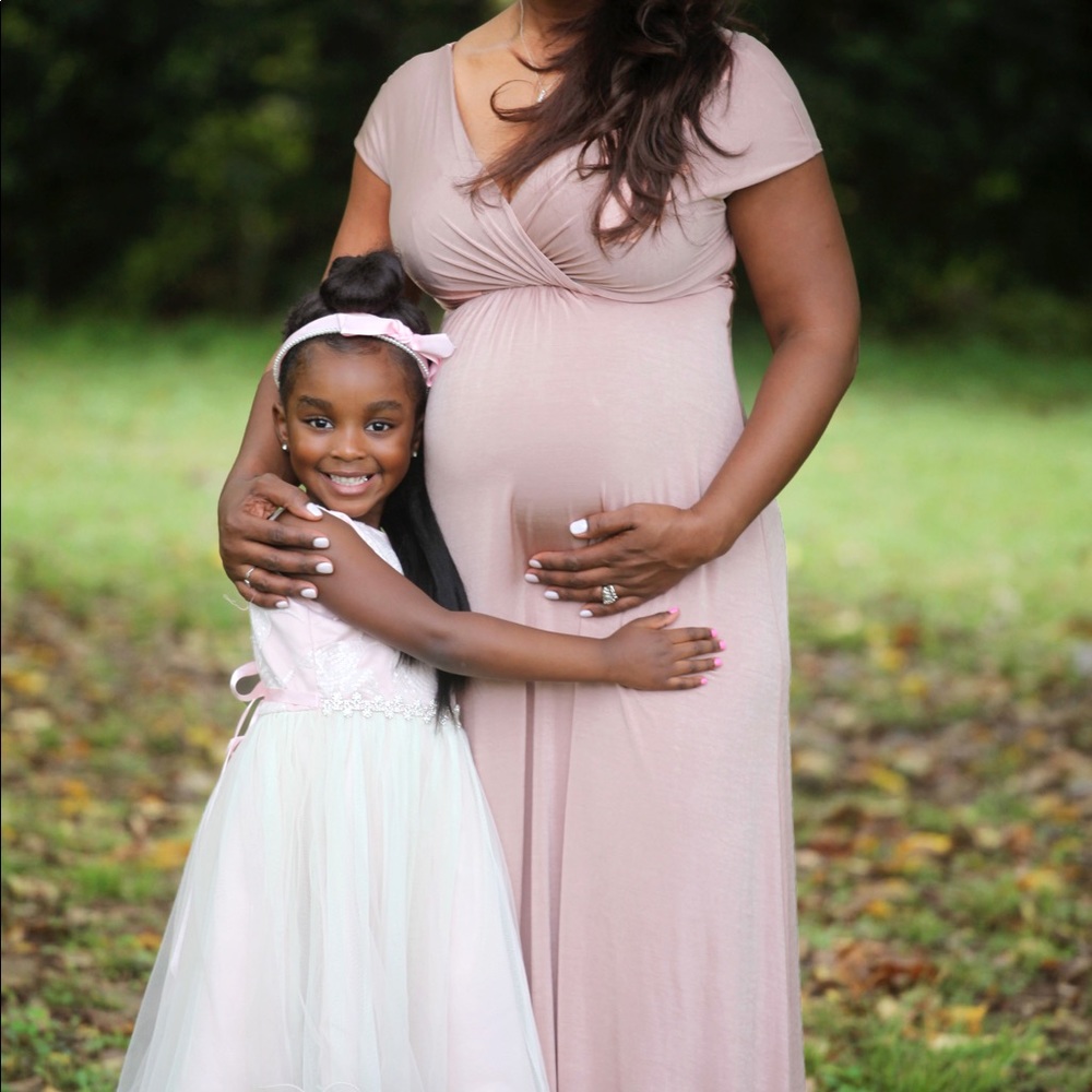 Long Rose Pink Maternity Dress